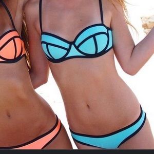 Blue/black color block push up bikini size L